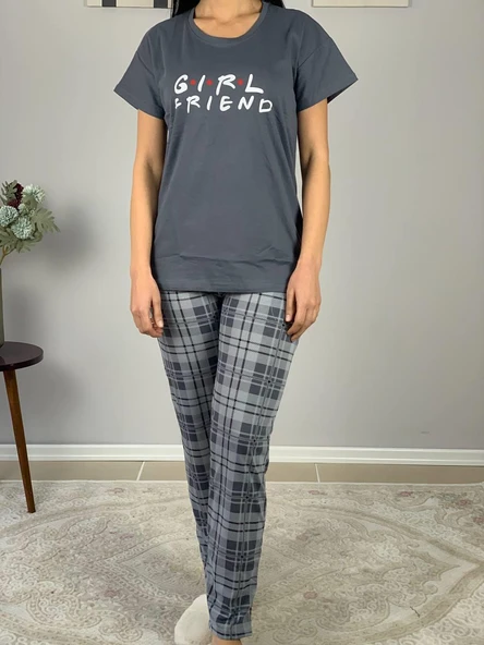 Kadın Girl Friend Motifli Pijama Takımı (Gri) - Resim 7