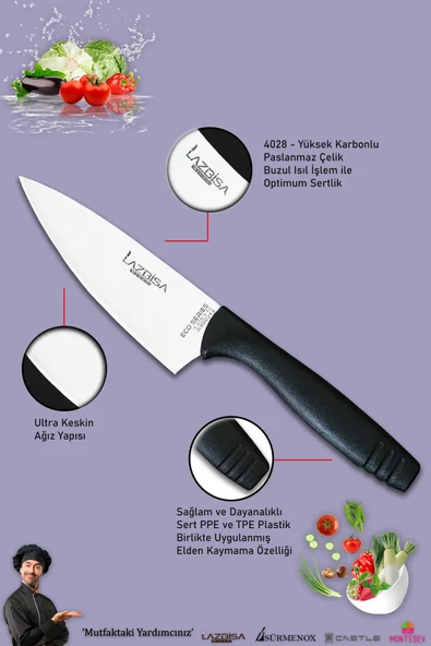 Eco Serisi Mutfak Bıçak Seti Et Ekmek Sebze Şef Bıçağı 3 Lü Set - Resim 3