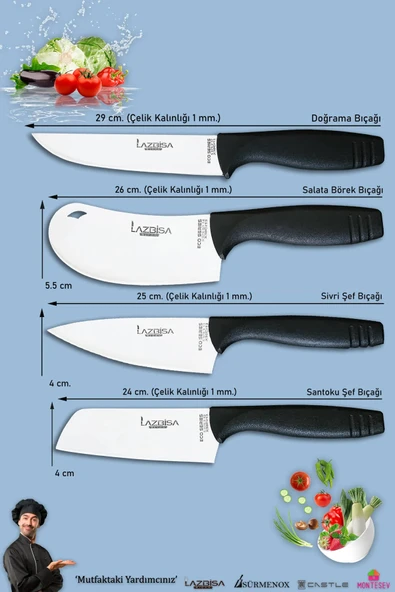 Eco Serisi Mutfak Bıçak Seti Et Ekmek Sebze Salata Pizza Börek Şef Bıçağı 4 Lü Set ( Mft-7124) - 2