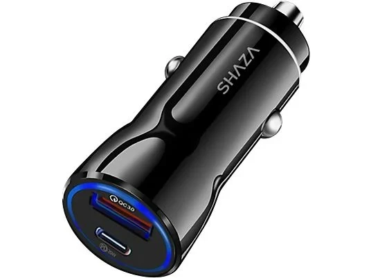 Shaza Type-C + Usb Çakmaklık 20W Hızlı Şarj Araç İçi Şarj Cihazı Siyah