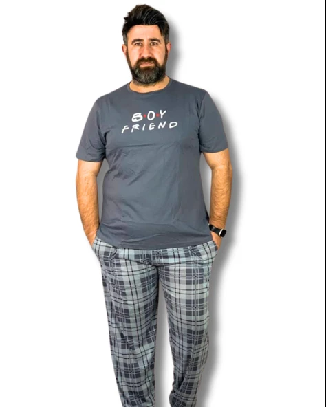 Erkek  Boy Friend Motifli Pijama Takımı (Gri) - 2