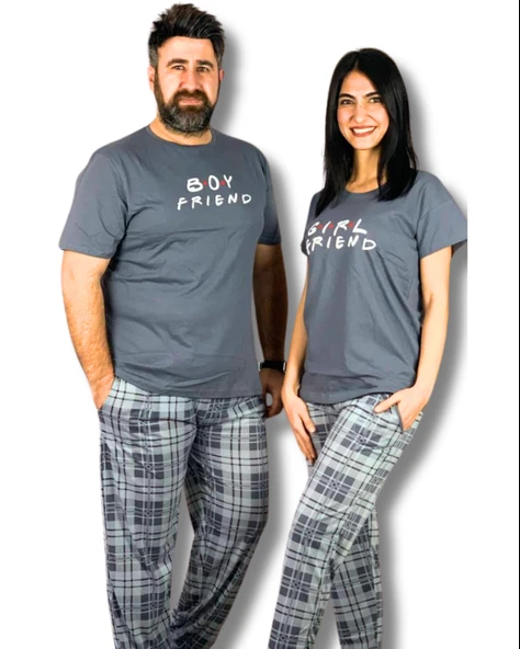 Kadın Girl Friend Motifli Pijama Takımı (Gri)