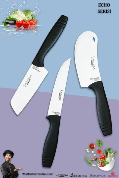 Eco Serisi Mutfak Bıçak Seti Et Ekmek Sebze Pizza Salata Börek Şef Bıçağı 3 Lü Set ( Mft-123) ürün görseli 1