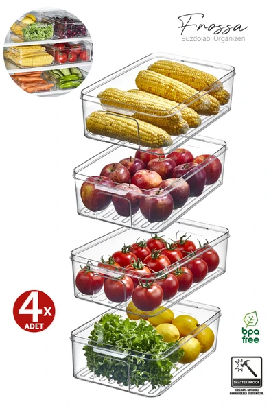 Orvila Orvila 4x Adet Frossa Buzdolabı Organizeri 5LT Saklama Kabı & Erzak Kabı & Düzenleyici