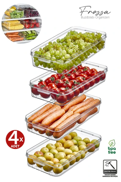 Orvila Orvila 4x Adet Frossa Buzdolabı Organizeri 2lt Saklama Kabı & Erzak Kabı & Düzenleyici