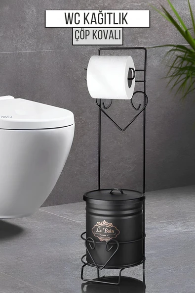 Orvila Orvila Lüx Çöp Kovalı Banyo Wc Kağıtlık Siyah - Tuvalet Kağıtlığı