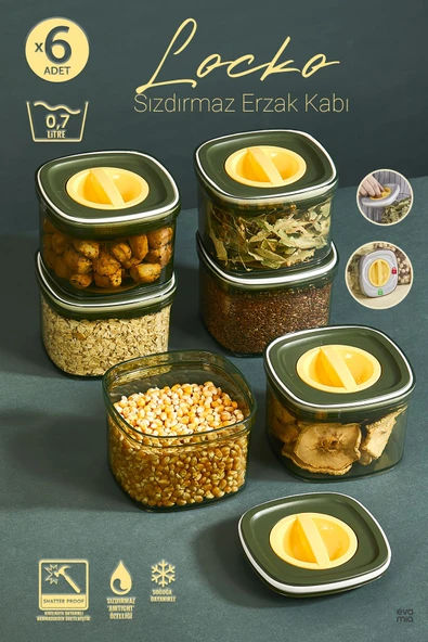 Orvila Orvila 6x Adet Yeşil Locko Sızdırmaz Saklama Kabı 0,7LT & Erzak Kabı & Bakliyat Kabı