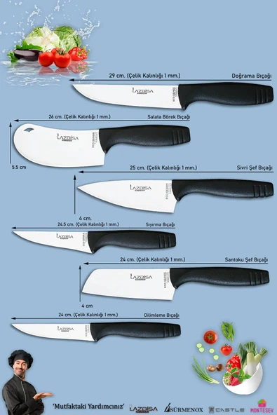Eco Serisi Mutfak Bıçak Seti Et Ekmek Sebze Salata Pizza Börek Pide Şef Bıçağı 6 Lı Set ( Mft-8534) - Resim 2