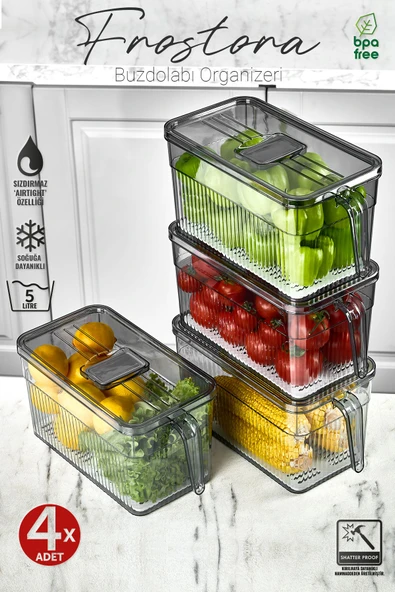 Orvila Orvila 4x Adet Frostora 5 LT Saplı Buzdolabı Organizeri & Saklama Kabı & Düzenleyici
