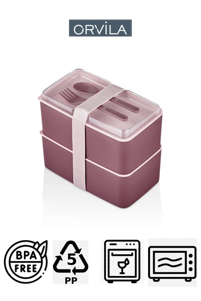 Orvila Orvila Mega Boy 2 Katlı Yemek Saklama Kabı 2 Litre - Kendinden Çatal Kaşık Servisli Lunch Box Set