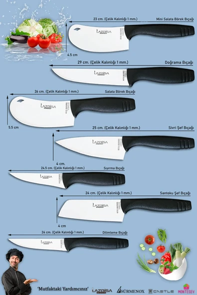 Eco Serisi Mutfak Bıçak Seti Et Ekmek Sebze Salata Pizza Börek Pide Şef Bıçağı 7 Li Set ( Mft-7856) - 2