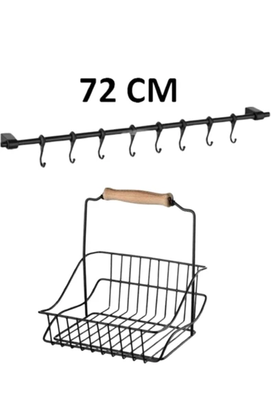 Orvila Orvila Siyah 72cm Askılı Metal Mutfak Sepeti 20x20 Cm / 2'li Set Takım