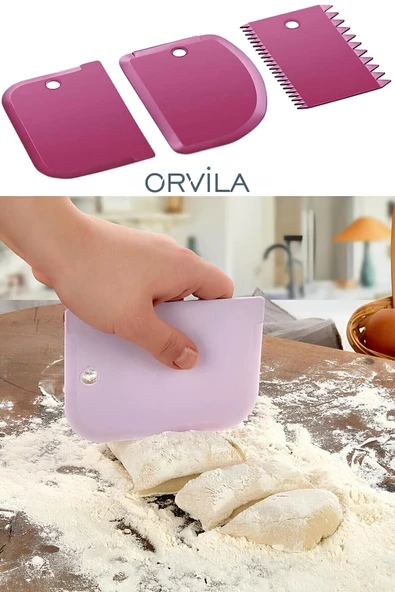 Orvila Orvila 3'lü Set Hamur Doğrayıcı ve Pasta Şekillendirici Kazıyıcı Set