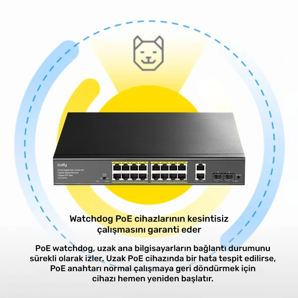 Cudy GS1018PS2 16Port 10/100Mbps Gigabit PoE 2Port Gigabit 200W Metal Masaüstü Switch - 3