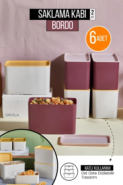 Orvila Orvila 6'Lı Erzak Bakliyat Saklama Kabı Tezgah Dolap Düzenleyici Organizer - Meyve ve Yemek Sızdırmaz Set