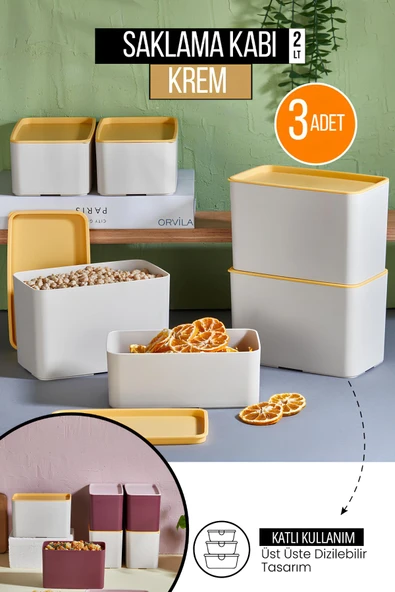 Orvila Orvila 3'lü Erzak Bakliyat Saklama Kabı Tezgah Dolap Düzenleyici Organizer - Meyve ve Yemek Sızdırmaz Set