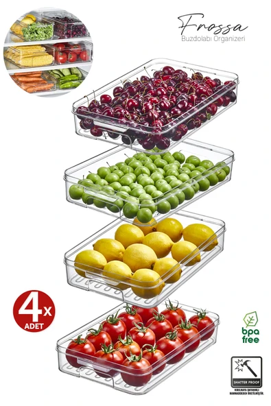 Orvila Orvila 4x Adet Frossa Buzdolabı Organizeri 3LT Saklama Kabı & Erzak Kabı & Düzenleyici