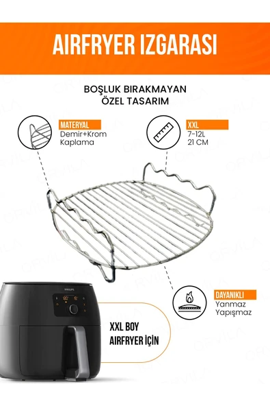 Orvila Orvila Airfryer Izgara Teli Zigzag Model | Fritöz Metal Aksesuarı XXL