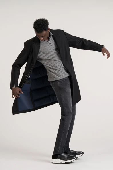 Yarı Oversize Torba Cep Mono Yaka Arkası Şişme Uzun Kaşe Kaban - 4