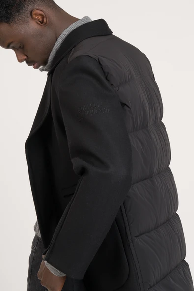 Yarı Oversize Torba Cep Mono Yaka Arkası Şişme Uzun Kaşe Kaban - 12