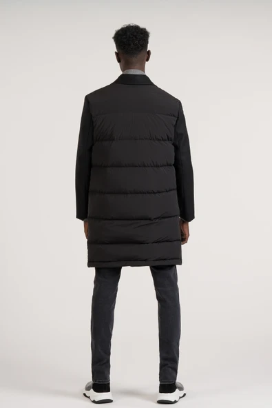 Yarı Oversize Torba Cep Mono Yaka Arkası Şişme Uzun Kaşe Kaban - 6