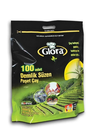 Glora Siyah Demlik Çay 30 gr 100 Lu - 100 Adet 3kg