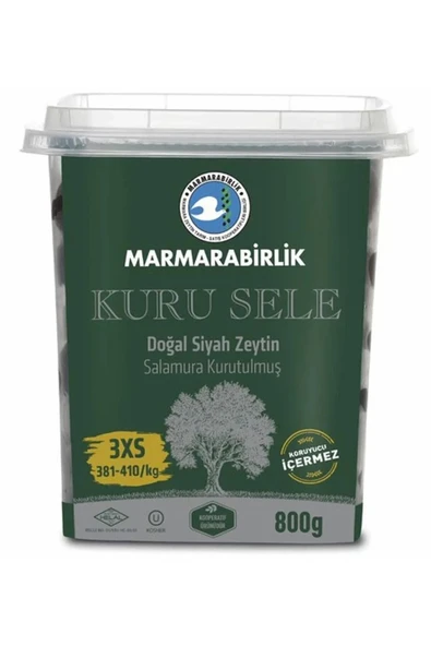 MarmaraBirlik Kuru Sele Siyah Zeytin 3XS 800 Gr