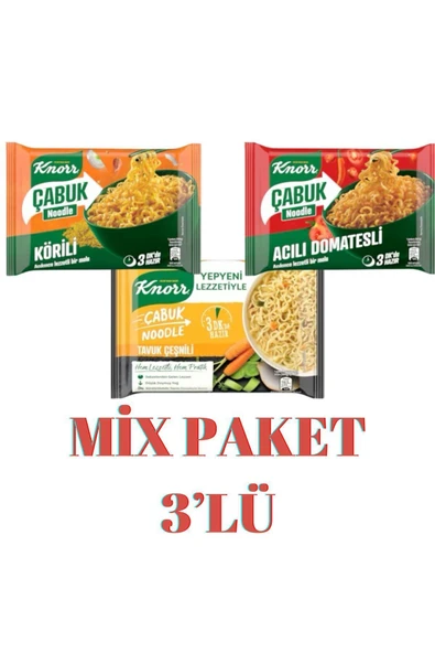 Knorr Çabuk Noodle Mix 3'lü Paket (Körili, Acılı Domatesli, Tavuk Çeşnili)