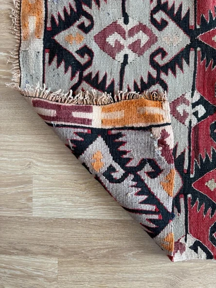 65x295 cm El Dokuma Türk Yolluk, Koç Boynuzlu ve Akrep Motifleri, Mükemmel Kondisyon, Benzersiz Bohem Ev Dekoru - 4