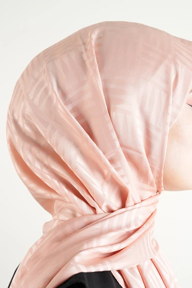 Jakarlı Şal Desenli Şal - Şeftali - 3