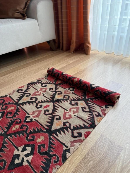 65x295 cm El Dokuma Türk Yolluk, Koç Boynuzlu ve Akrep Motifleri, Mükemmel Kondisyon, Benzersiz Bohem Ev Dekoru - 10