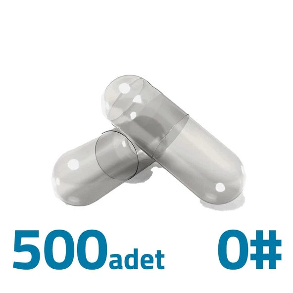 Orta Boy Şeffaf Boş İlaç Kapsülü 0'' 500 Adet-600mg Helal Sertifikalı