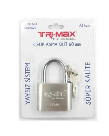 Tri-max Çelik Asma Kilit 60 mm Yaysız Sistem Süper Kalite MK2429