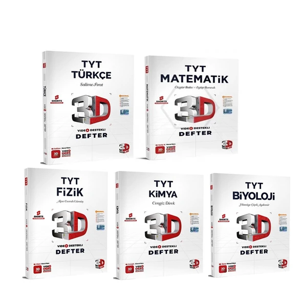 3D TYT Türkçe Matematik Fizik Kimya ve Biyoloji Video Ders Defteri Seti 5 Kitap