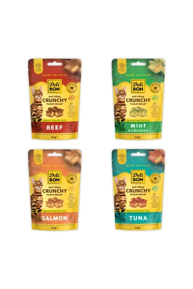 Crunchy Içi Dolgulu Bisküvi Karışık Kedi Ödülü Çeşitleri 4x60gr