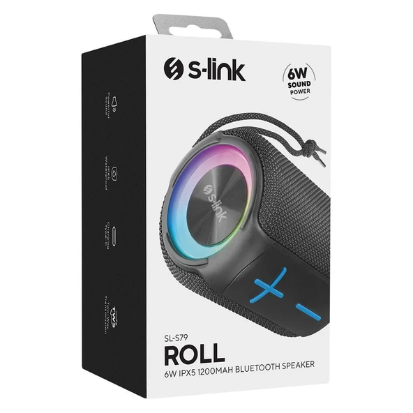 S-link SL-S79 Roll Gri 6W 1200mAh USB-TF-TWS-IPX5 Bluetooth Hoparlör - Resim 2