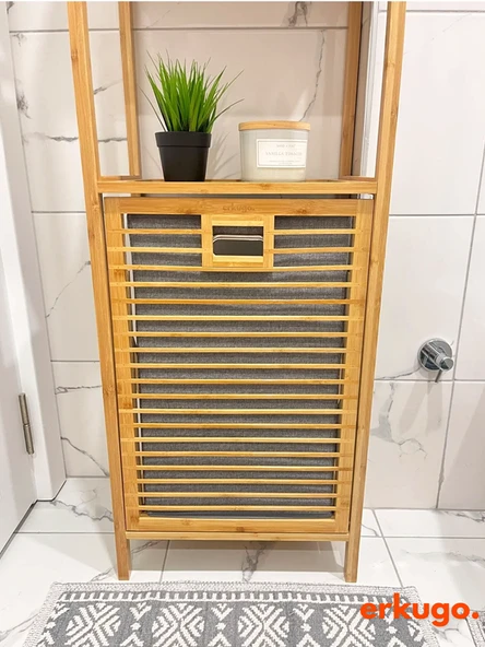 Bambu 3 Raflı Kirli Sepeti, Çok Amaçlı Banyo Düzenleyici, Çamaşır Sepeti Organizer, Raf - 3