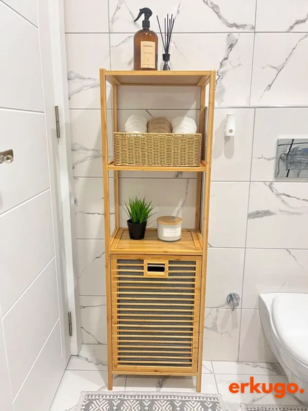 Bambu 3 Raflı Kirli Sepeti, Çok Amaçlı Banyo Düzenleyici, Çamaşır Sepeti Organizer, Raf - 2