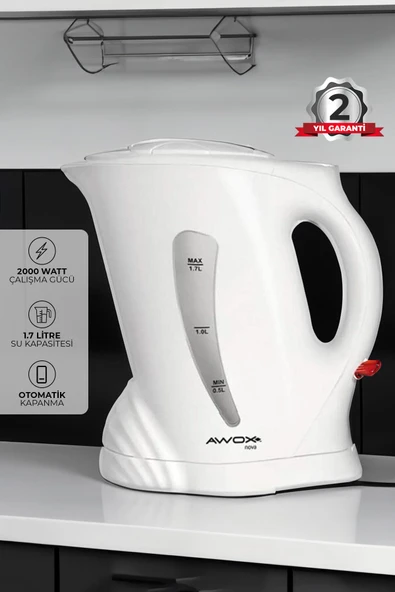 AWOX Nova Kettle Beyaz, 2000 W 1.7 Lt Su Isıtıcısı