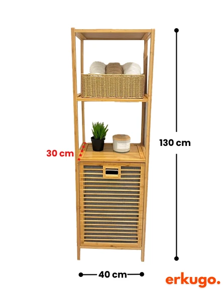 Bambu 3 Raflı Kirli Sepeti, Çok Amaçlı Banyo Düzenleyici, Çamaşır Sepeti Organizer, Raf - 7