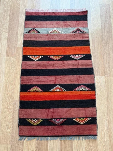 61x110 cm Küçük Çizgili Desen Kilim, El Dokuma Vintage Kilim, Ev ve Ofis için Harika Kilim, Benzersiz Ev Dekoru