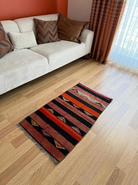 61x110 cm Küçük Çizgili Desen Kilim, El Dokuma Vintage Kilim, Ev ve Ofis için Harika Kilim, Benzersiz Ev Dekoru - 2
