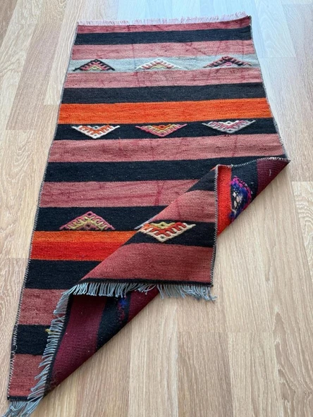 61x110 cm Küçük Çizgili Desen Kilim, El Dokuma Vintage Kilim, Ev ve Ofis için Harika Kilim, Benzersiz Ev Dekoru - 9