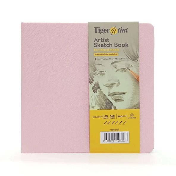 Tigertint Sert Kapak Eskiz Defteri 140 g 20x20 cm 80 Yaprak Şeker Pembe 100140529