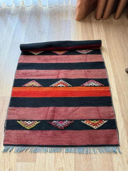 61x110 cm Küçük Çizgili Desen Kilim, El Dokuma Vintage Kilim, Ev ve Ofis için Harika Kilim, Benzersiz Ev Dekoru - 10