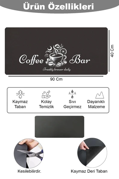 Valerine Life Barista Matı Sıvı Geçirmez Büyük Boy XXL Kahve Barı Espresso Kahve Makinesi Pad 40x90cm 27241224 - 2