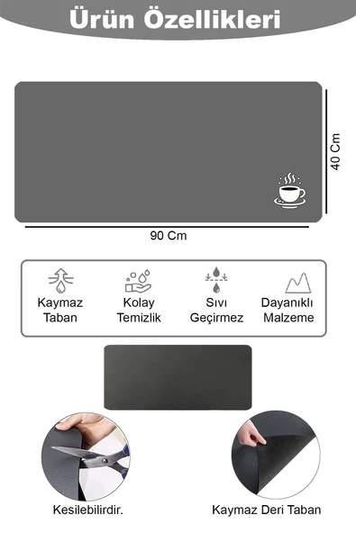 Valerine Life Barista Matı Sıvı Geçirmez Büyük Boy XXL Kahve Barı Espresso Kahve Makinesi Pad 40x90cm 27241219 - 4