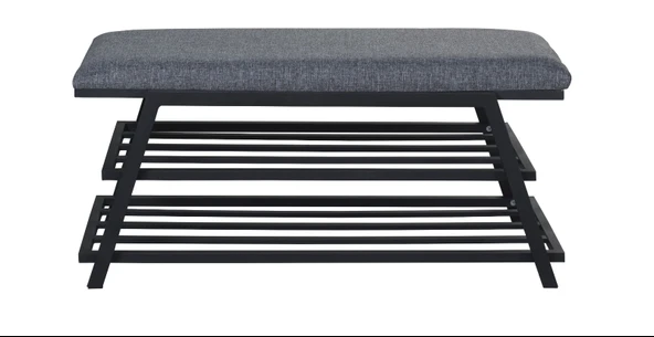 FREYA PUFLU AYAKKABILIK 80 CM SİYAH METAL GRİ PUF, DEMONTE AYAKKABILIK , RAFLI AYAKKABILIK, METAL AYAKKABILIK - 2