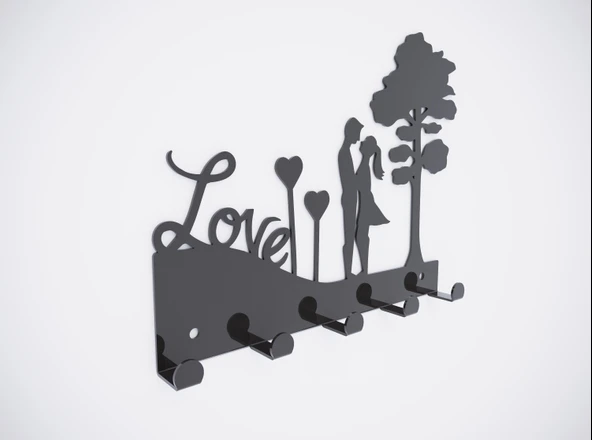 Love Siyah Metal Dekoratif Anahtar Askılığı - Pano Askılığı Love Yazılı Dekoratif Anahtarlık - 2