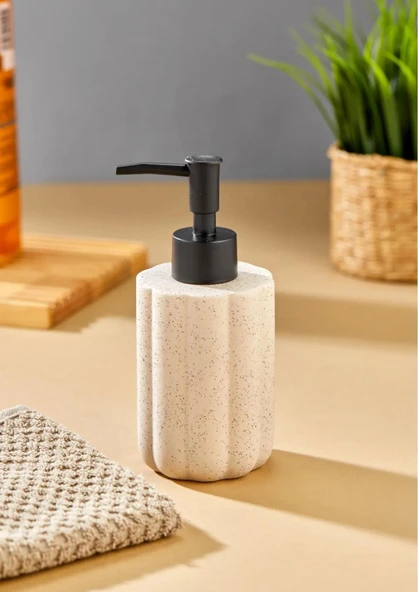 Taş Desenli Seramik Sıvı Sabunluk - Banyo Mutfak Sıvı Sabunluğu - 250 ML, Yuvarlak - 4